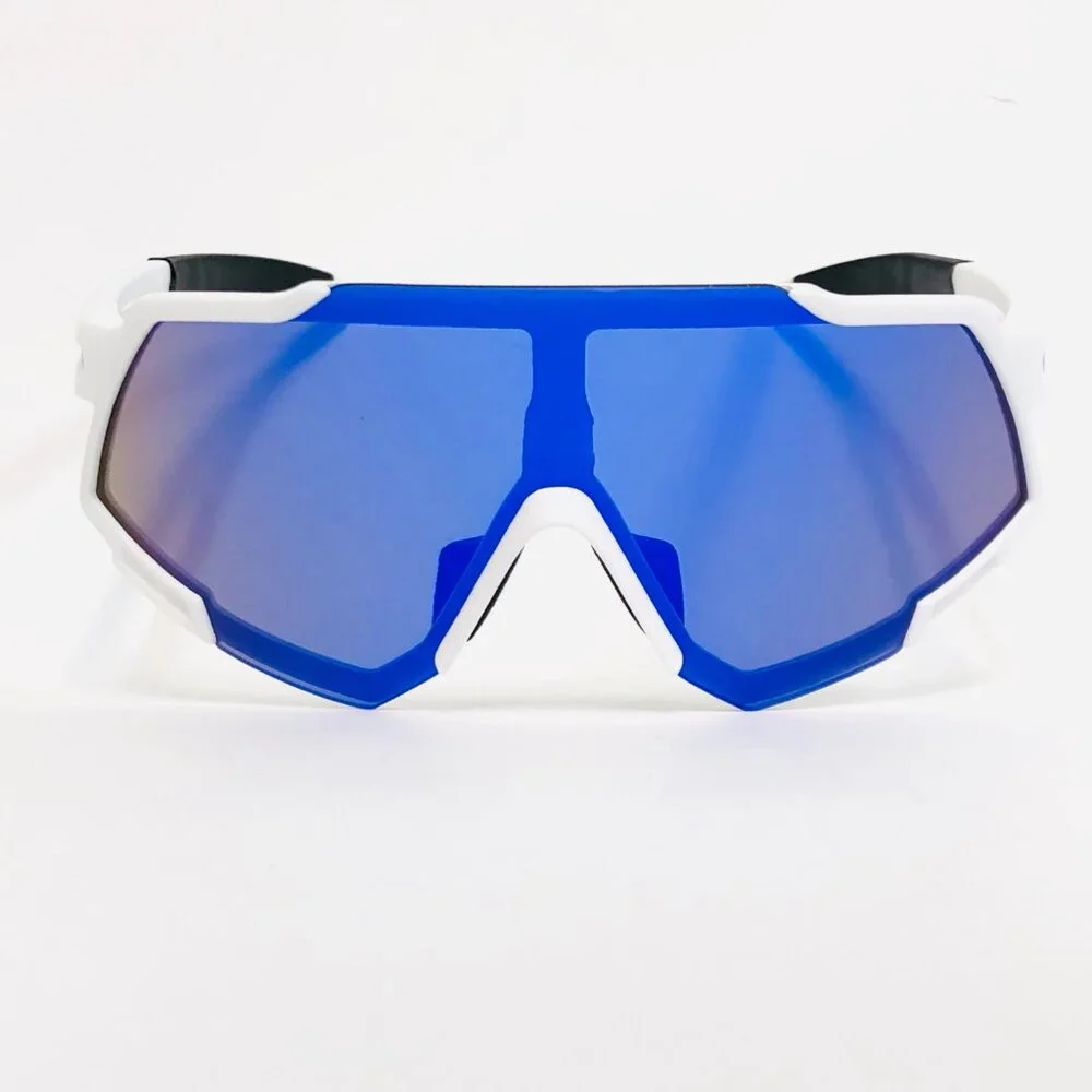Polarized Men Sunglasses Blue Mirror Lens White Wrap Around Driving‎ Running New